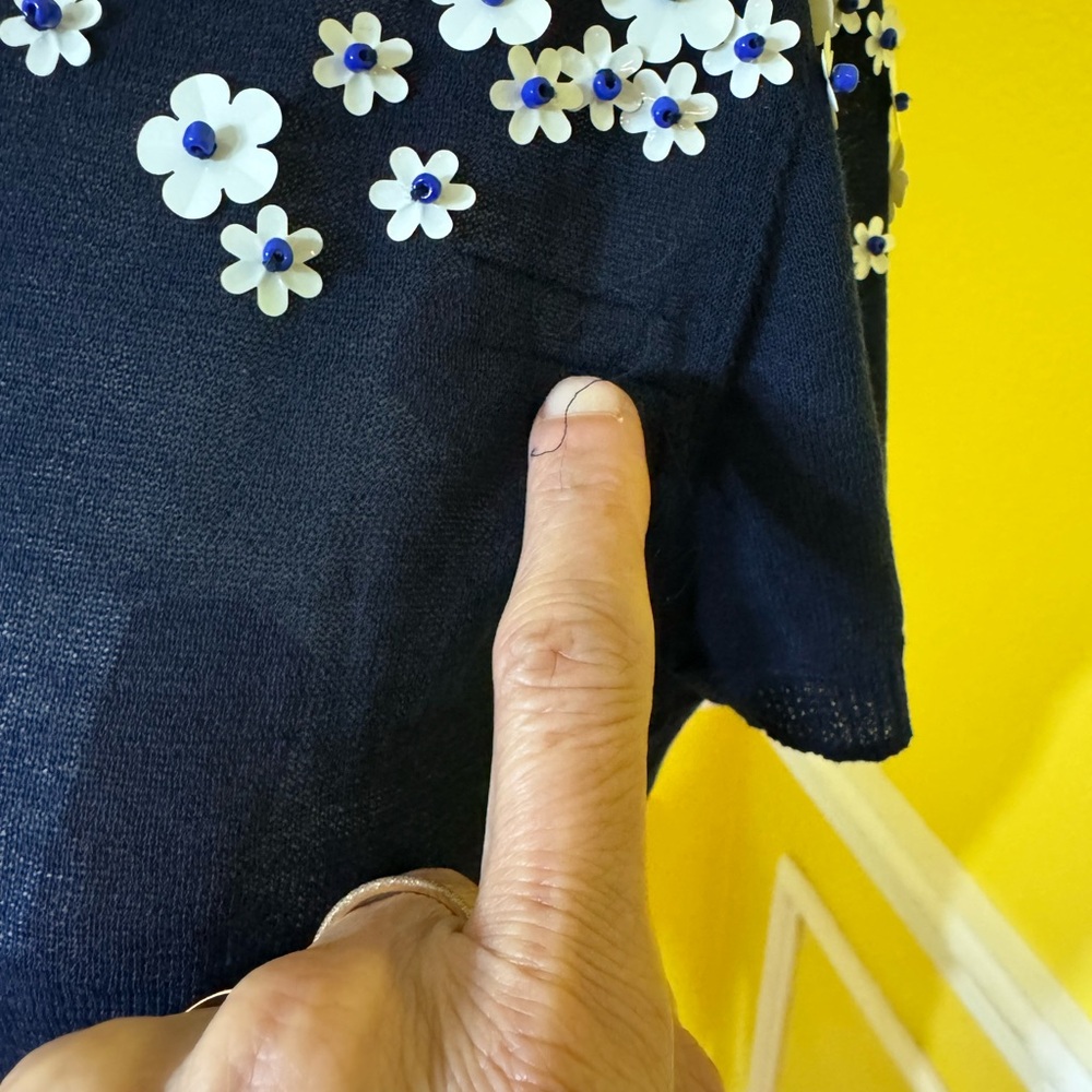 Tory Burch Black Top with White Floral Accents - Picture 10 of 14